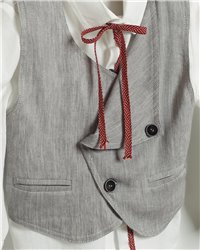 2713-2 Γκρενά καμπαρντίνα παντελόνι, άσπρο βαμβακερό πουκάμισο και γκρι καμπαρντίνα γιλέκο.