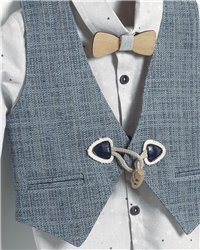 2719-1 Γκρι καμπαρντίνα παντελόνι, γκρι εμπριμέ βαμβακερό πουκάμισο και ραφ καμπαρντίνα γιλέκο.