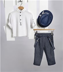 2721-3 Μπλε λινό παντελόνι και άσπρη βαμβακερή πουκαμίσα.