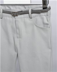 2725-2 Γκρι καμπαρντίνα παντελόνι, άσπρο βαμβακερό πουκάμισο και βεραμάν καμπαρντίνα γιλέκο.