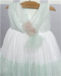 2736-7 Βεραμάν φόρεμα από γκλίτερ τούλι στολισμένο με γκλίτερ τούλινα λουλούδια.