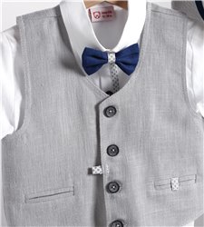 2801-2 Ραφ καμπαρντίνα παντελόνι, άσπρο βαμβακερό πουκάμισο και γκρι καμπαρντίνα γιλέκο.