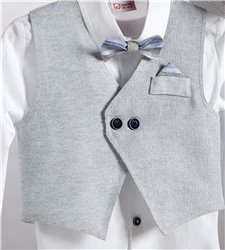 2805-3 Γκρι καμπαρντίνα παντελόνι, άσπρο βαμβακερό πουκάμισο και γκρι καμπαρντίνα γιλέκο.