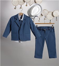 2821-3 Ραφ καμπαρντίνα παντελόνι, σιέλ βαμβακερό πουκάμισο και ραφ καμπαρντίνα σακάκι.