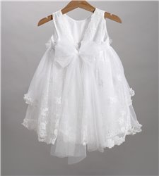 2820-1 Άσπρο φόρεμα από τούλι στολισμένο με τούλινα λουλούδια.
